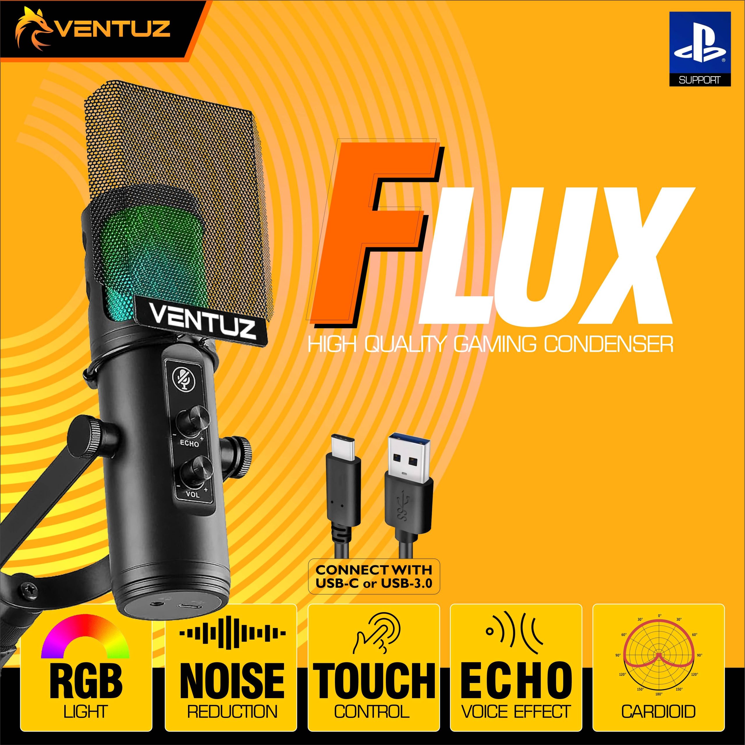 Ventuz FLUX RGB Microphone condenser USB type C for PS5 and computer