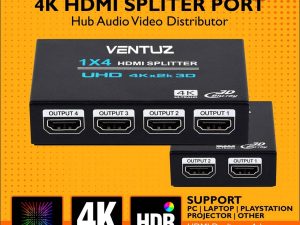 Ventuz - 1x2 / 1x4 Port 3D 4K HDMI 1.4 SPLITER PORT Hub Audio Video Distributor support YUV & HDR