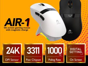 VENTUZ GAMING MOUSE AIR 1 PAW 3311 12K DPI 1000HZ BT,2.4G,WIRED ( LCD SCREEN & MAGNETIC CHARGE )