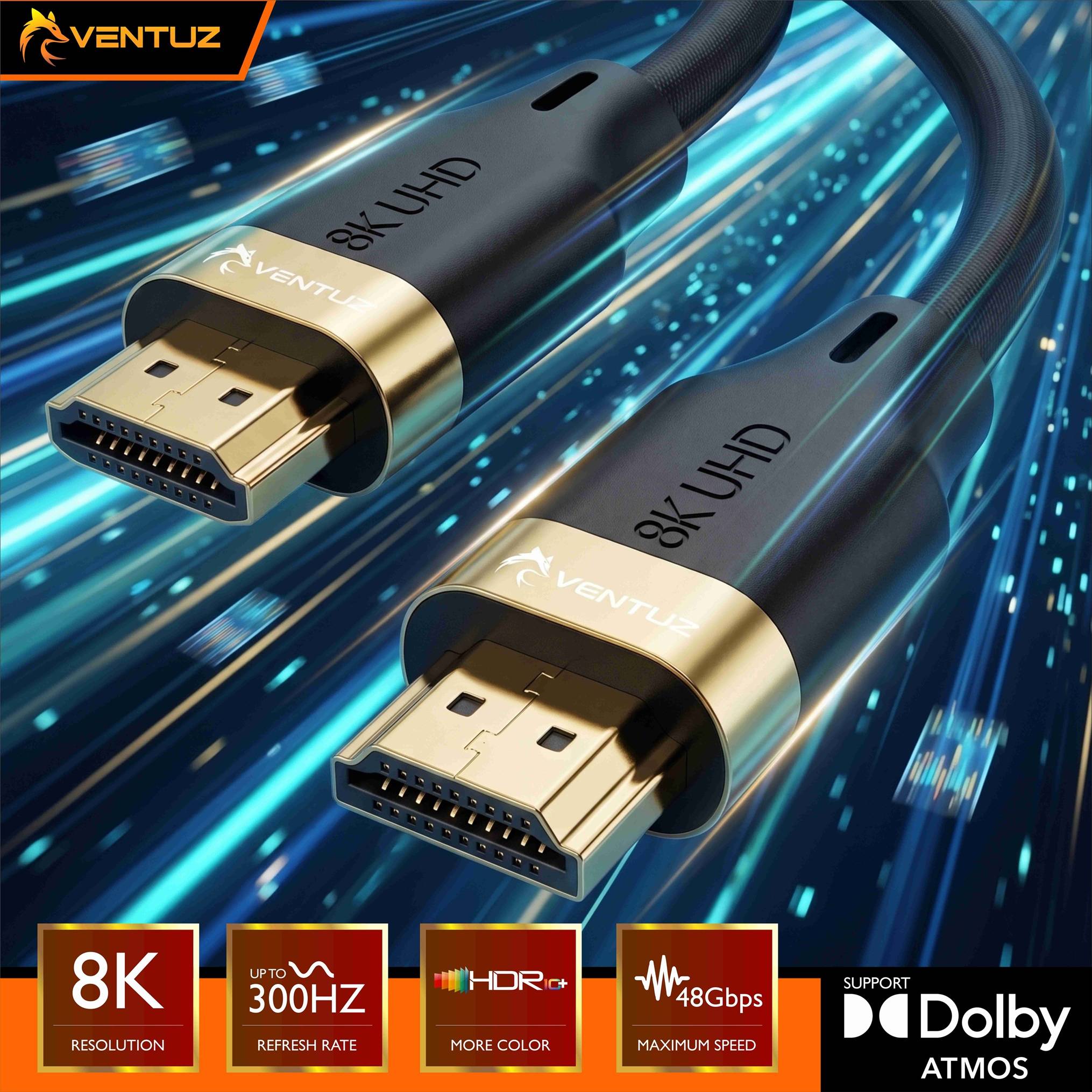 Ventuz - Kabel HDMI 2.1 Male to Male 8K 300HZ 48Gbps Dobly Atmos support HDR10+ EARC ARC HDCP